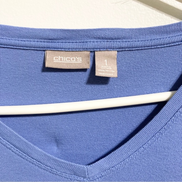 Chicos Blue 3/4 Sleeve Light Blue Basic Cotton Tee Womens Medium Chicos Size 1 - Picture 10 of 13